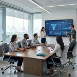 Soluciones digitales para empresas — equipo directivo en sesión de estrategia digital