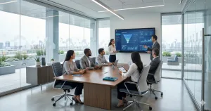 Soluciones digitales para empresas — equipo directivo en sesión de estrategia digital